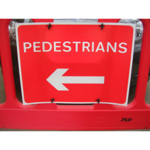 Pedestrians Left Barrier Sign Pack of 10